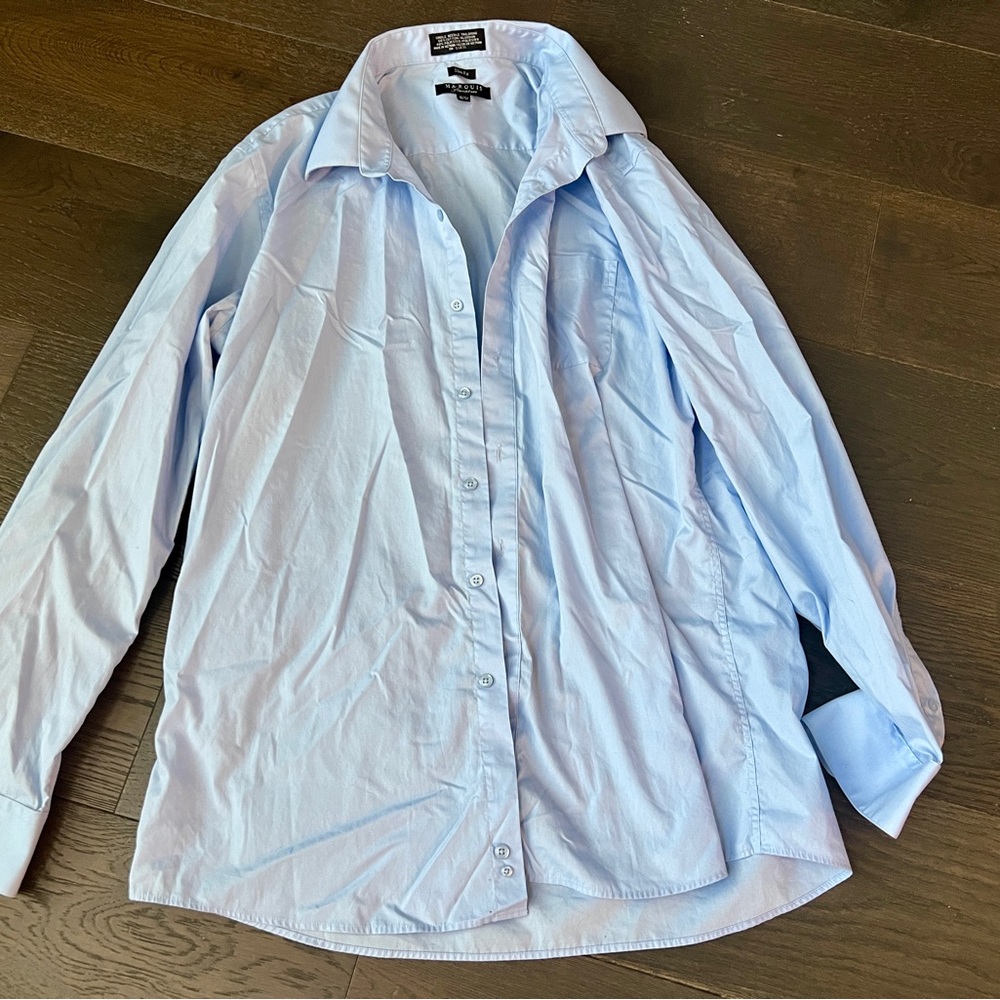 NEW Marquis Signature Slim Fit Light Blue Striped Mens Dress Shirt 18-18.5 36/37